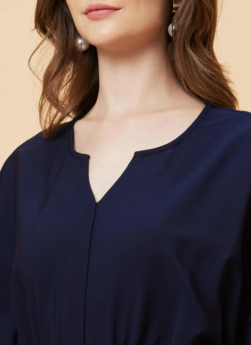 globus Navy Globus Women V Cut & Kimono Sleeves Waist Tie-Up Longline Jumpsuit for Women | Best Price UAE